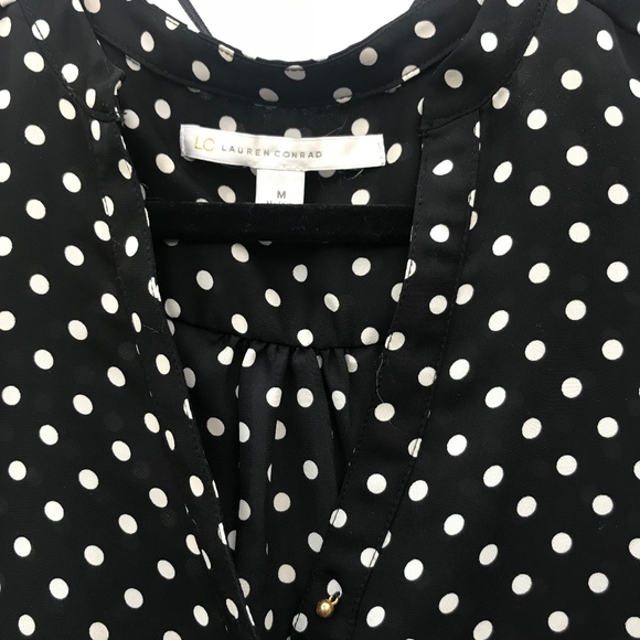 LC Lauren Conrad Size M Button Up Polka Dot Blouse - Picture 4 of 5